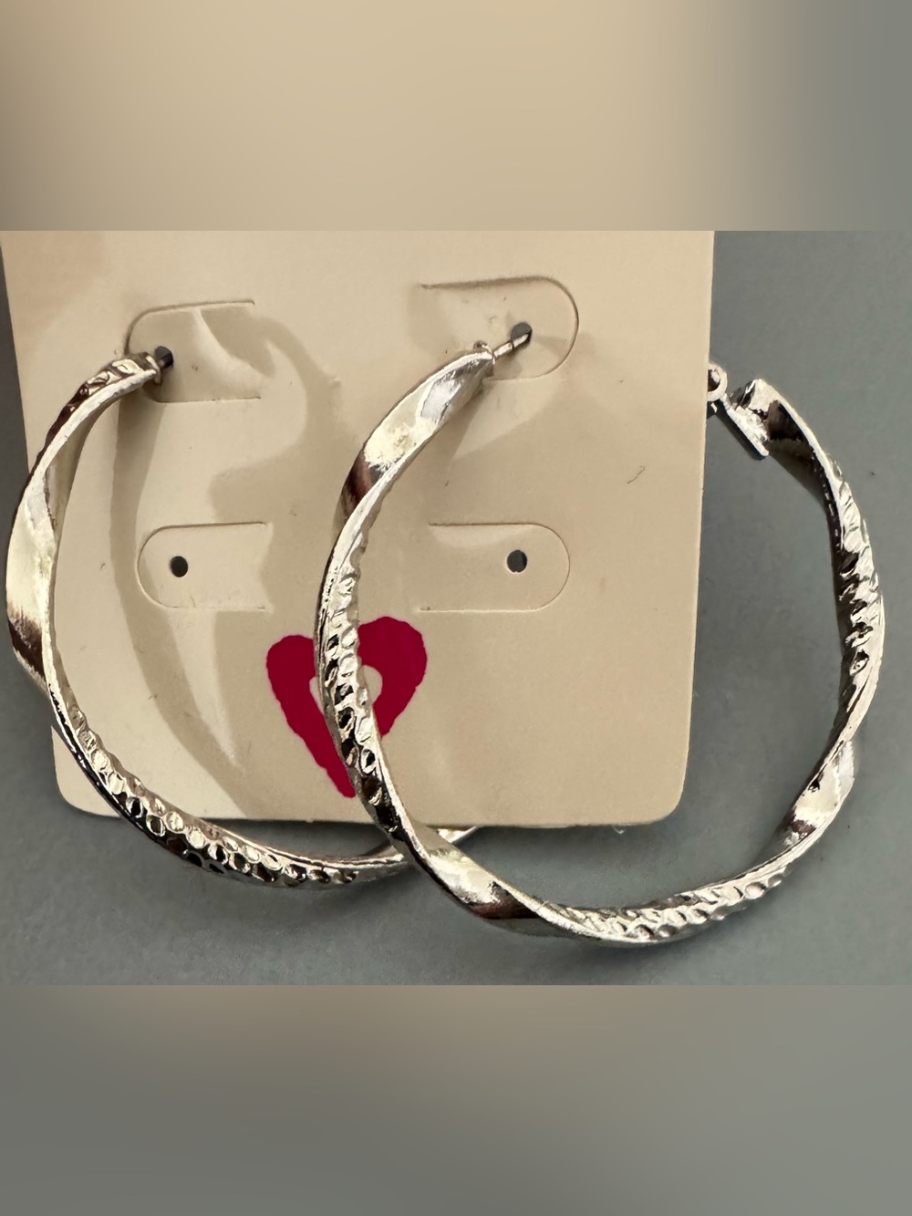 Silver Textured Twisted Hoop Earrings - Women Jewelry